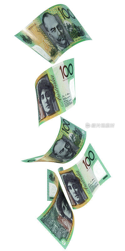 100澳元纸币垂直顺序- 3d插图